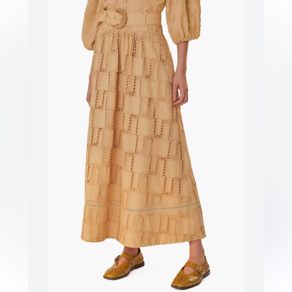 FARM Rio Dresses & Skirts - NWOT FARM RIO Sand Crochet Midi Tan Belted Women's Skirt Size S Small